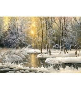 Mozaika diamentowa 40x30cm - Zimowy Las nad Rozlewiskiem z Samotną Chatką Mozaika diamentowa 40x30cm - Zimowy Las nad Rozlewiskiem z Samotną Chatką