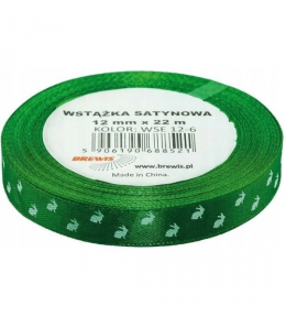 Satynowa wstążka wielkanocna Brewis 12mm/22m - Zielona Satynowa wstążka wielkanocna Brewis 12mm/22m - Zielona