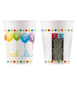 Kubeczki papierowe Procos 200ml/8szt - Happy Birthday Kubeczki papierowe Procos 200ml/8szt - Happy Birthday