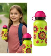 Bidon Stalowy Crocodile Creek 400 ml – Zielony w Kwiatki | Dla Dzieci, BPA Free, Lekki