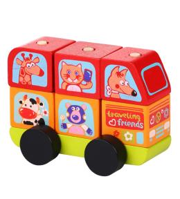 Drewniany samochodzik Cubika - Mini-bus Wesołe Zwierzątka