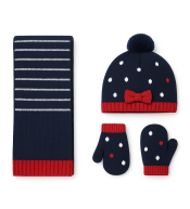 Mayoral Newborn – zestaw zimowy: czapka + szalik + rękawiczki (granat w kropeczki)