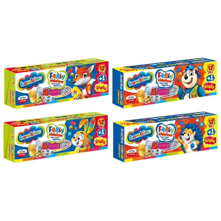 Farby plakatowe 20ml 12 kolorów BAMBINO