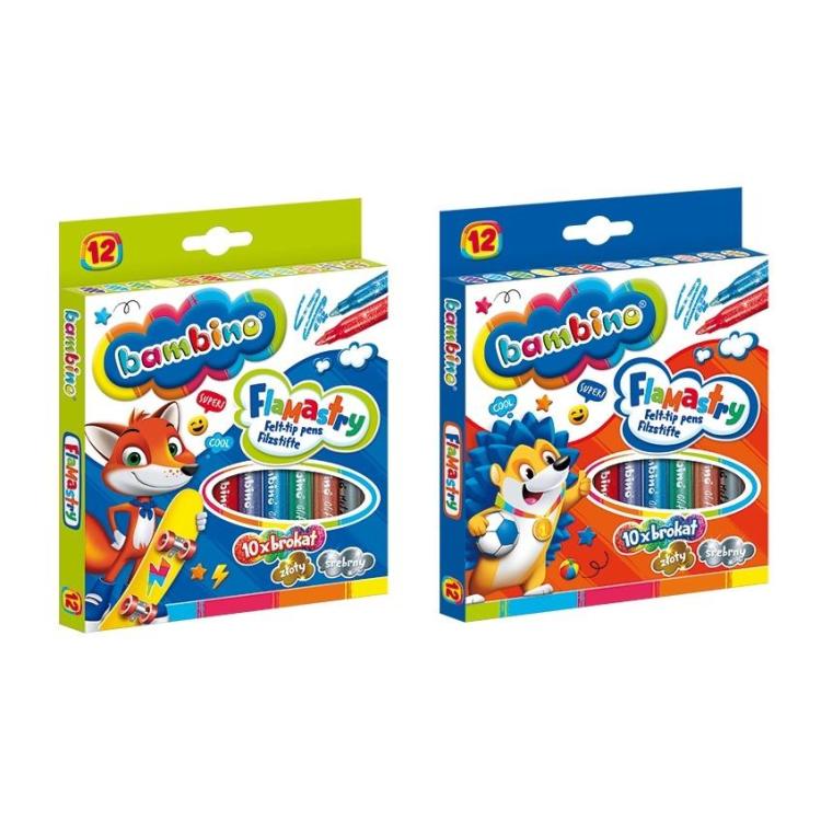Flamastry brokatowe 12 kolorów BAMBINO