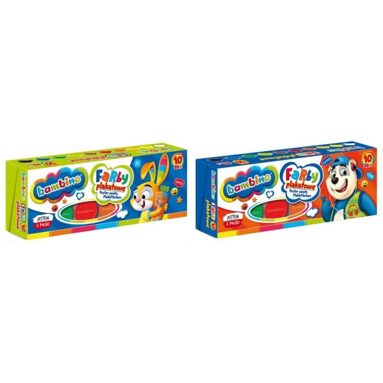 Farby plakatowe 20ml 10 kolorów BAMBINO