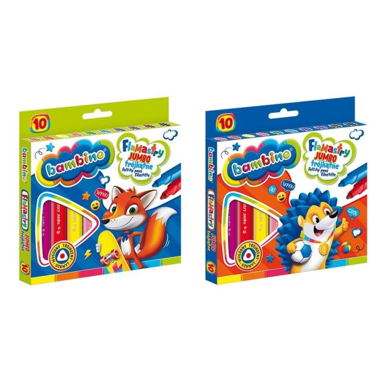Flamastry trójkątne Jumbo 10 kolorów BAMBINO