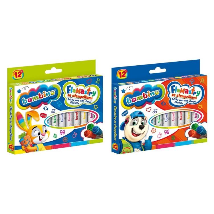 Flamastry ze stempelkami 12 kolorów BAMBINO
