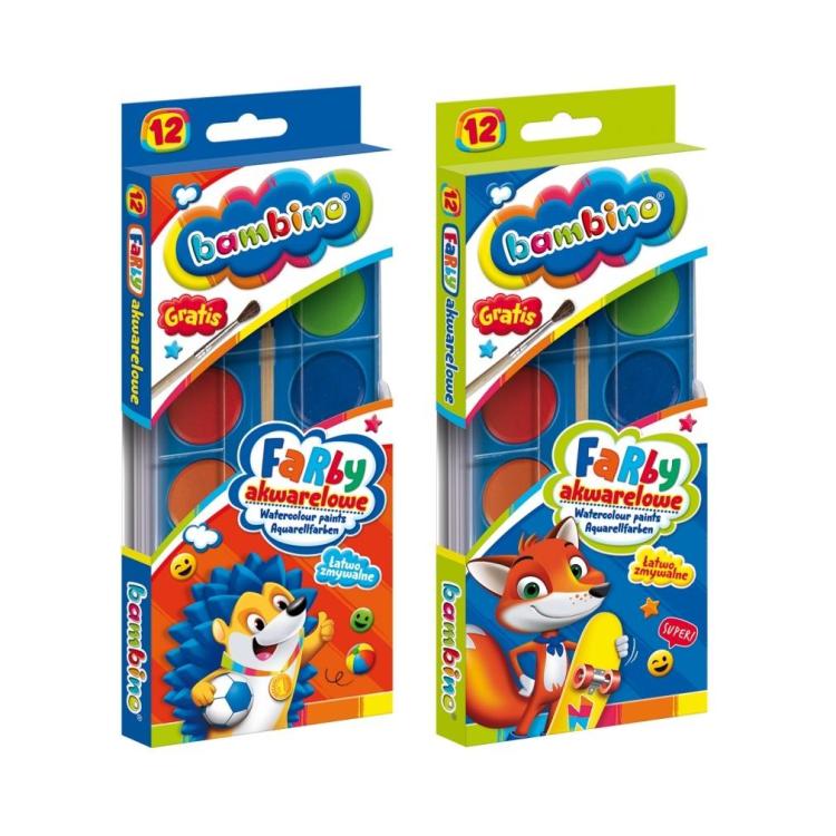 Farby akwarelowe 12 kolorów BAMBINO