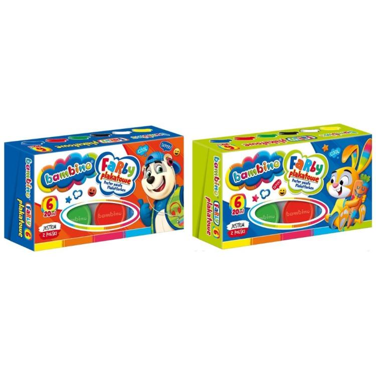 Farby plakatowe 6 kolorów 20ml BAMBINO