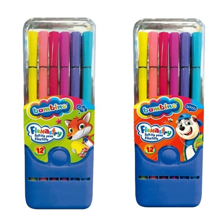 Flamastry w pudełku plastikowym 12 kolorów BAMBINO