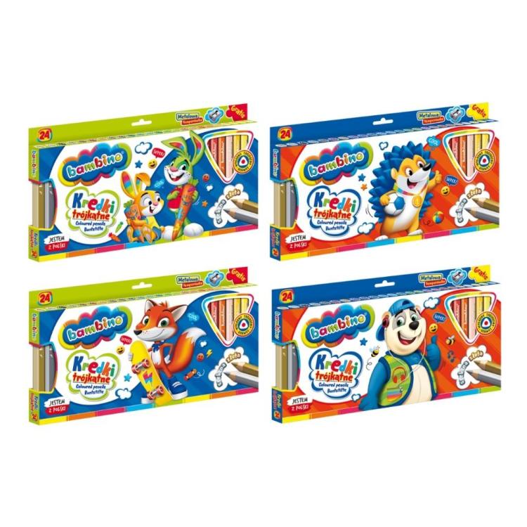 Kredki trójkątne drewniane 24 kolory BAMBINO