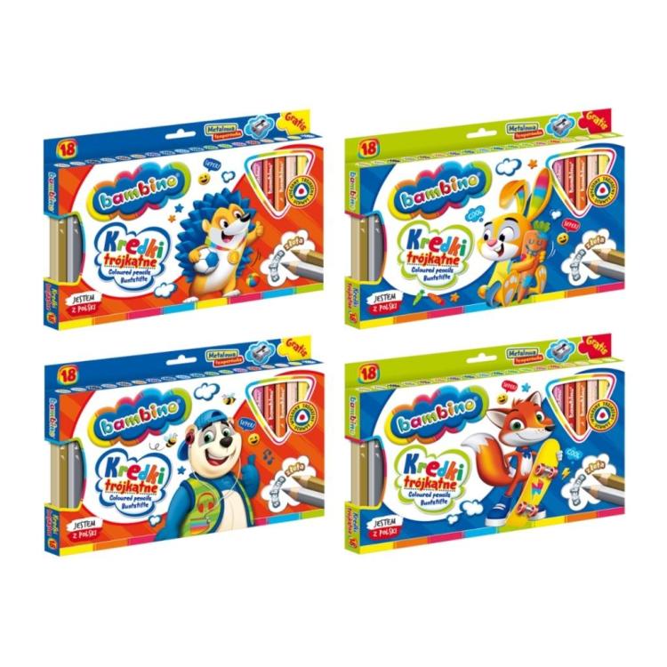 Kredki trójkątne drewniane 18 kolorów BAMBINO