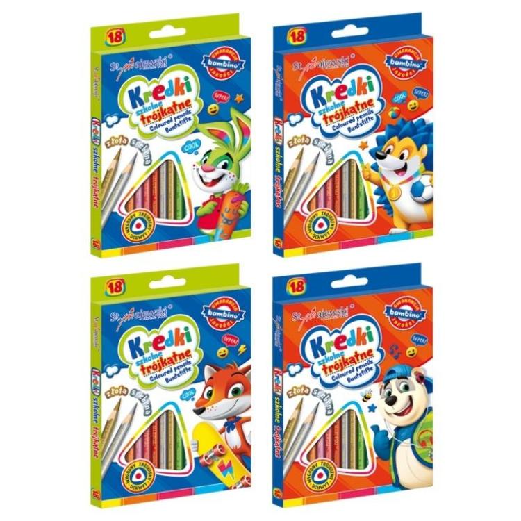 Kredki ołówkowe trójkątne 18 kolorów BAMBINO