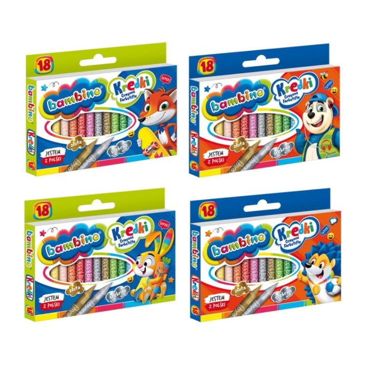 Kredki świecowe 18 kolorów BAMBINO