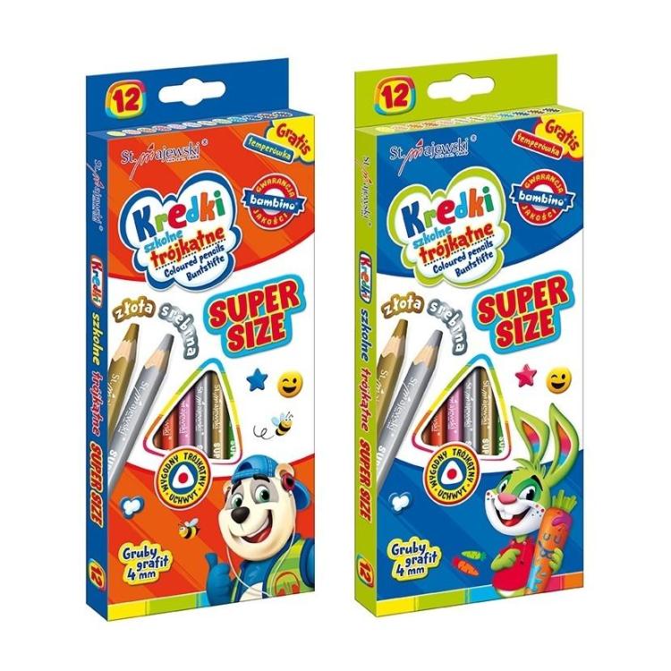 Kredki trójkątne Super Size 12 kolorów BAMBINO