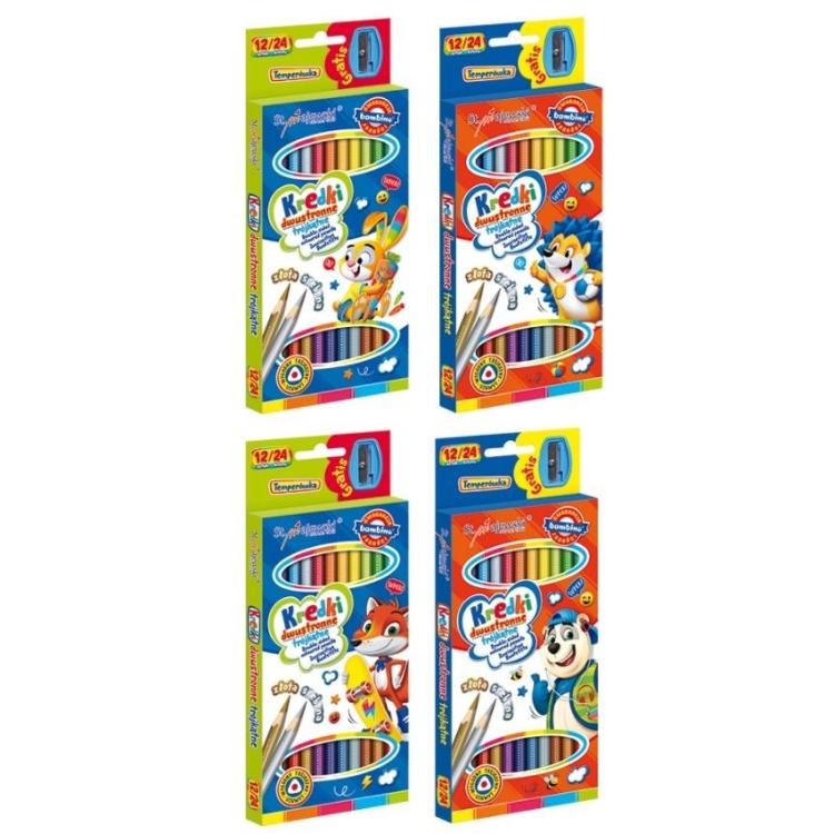 Kredki trójkątne dwustronne 12/24 kolory BAMBINO