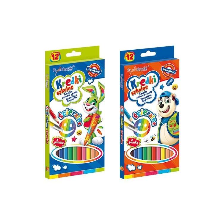 Kredki szkolne ścieralne 12 kolorów BAMBINO