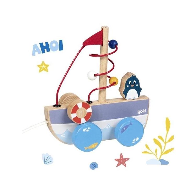 Statek Ahoy do ciągnięcia z labiryntem koralikowym