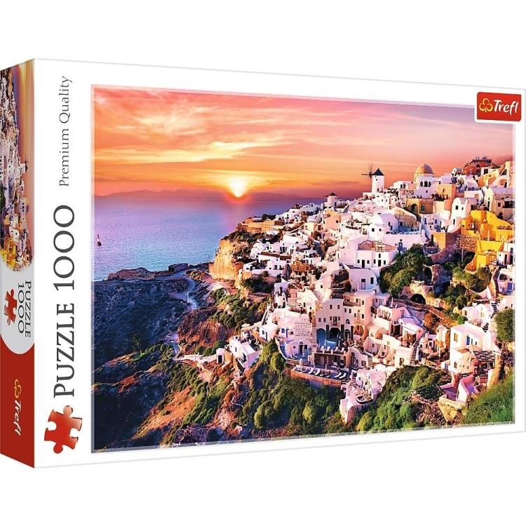 Puzzle 1000 Zachód słońca nad Santorini TREFL