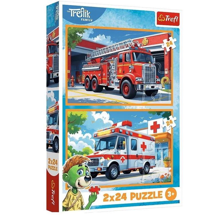 Puzzle 2x24 Wóz strażacki i karetka TREFL