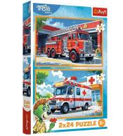 Puzzle 2x24 Wóz strażacki i karetka TREFL