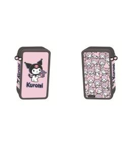 Piórnik potrójny z wyposażeniem Kuromi pink