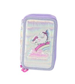 Piórnik puffy z wyposażeniem fiolet