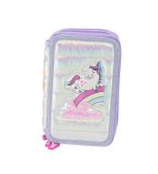 Piórnik puffy z wyposażeniem fiolet