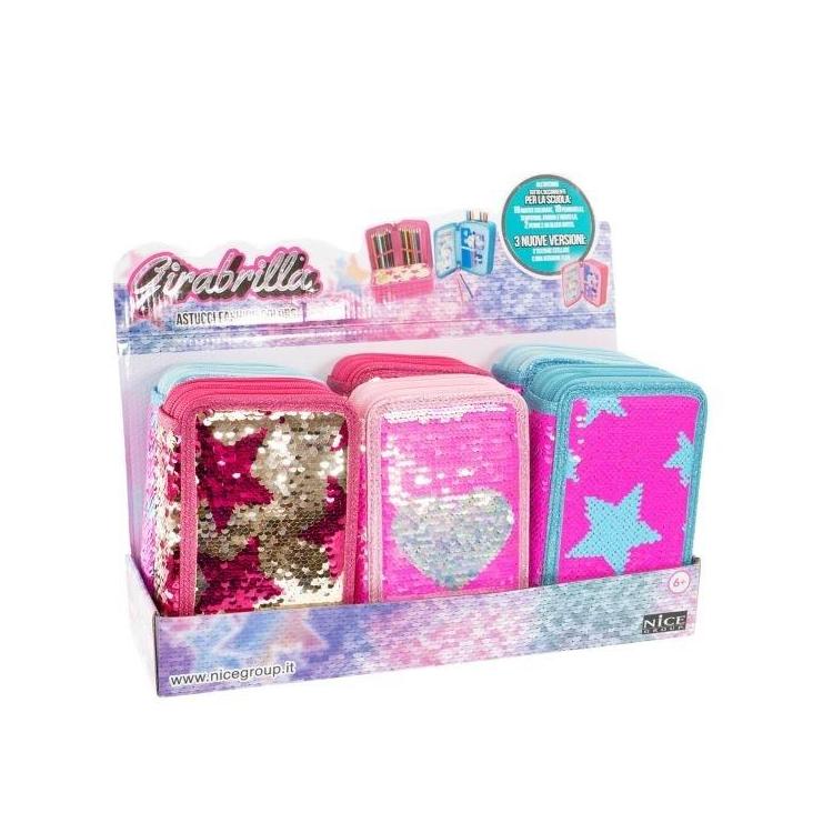 Piórnik cekinowy z wyposażeniem mix