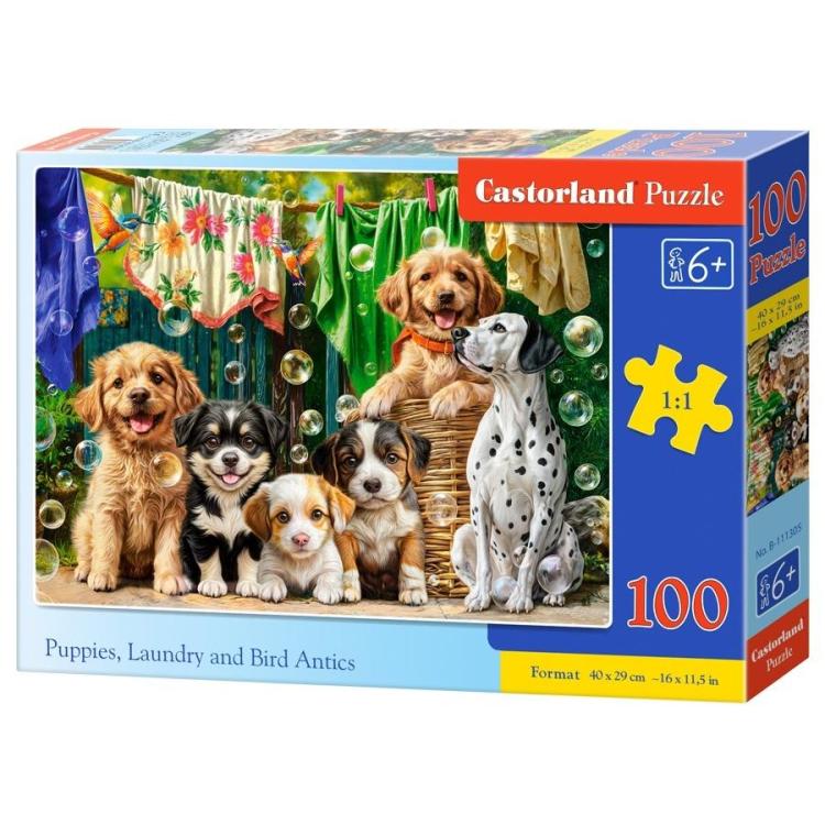 Puzzle 100 Puppies, Laundry and Bird Antics CASTOR