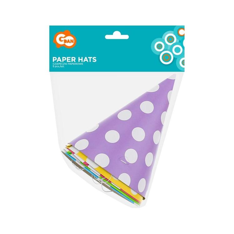 Czapeczki papierowe Grochy 5szt