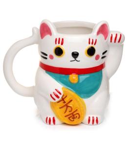 Kubek ceramiczny - Kot Szczęścia Maneki Neko biały