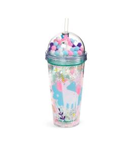 Kubek z podwójnymi ściankami słomką i zawieszkami