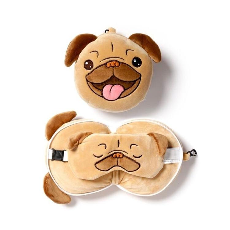 Poduszka podróżna i maska na oczy Pies Mops