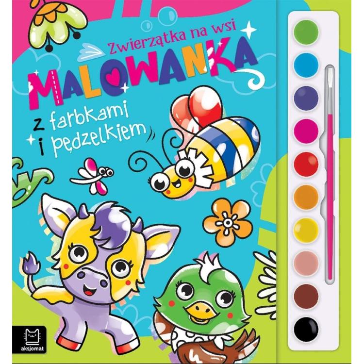 Malowanka z farbkami i pędzelkiem. Zwierzątka