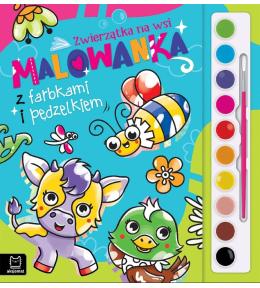Malowanka z farbkami i pędzelkiem. Zwierzątka