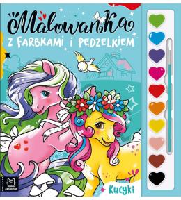 Malowanka z farbkami i pędzelkiem. Kucyki
