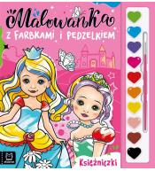 Malowanka z farbkami i pędzelkiem. Księżniczki