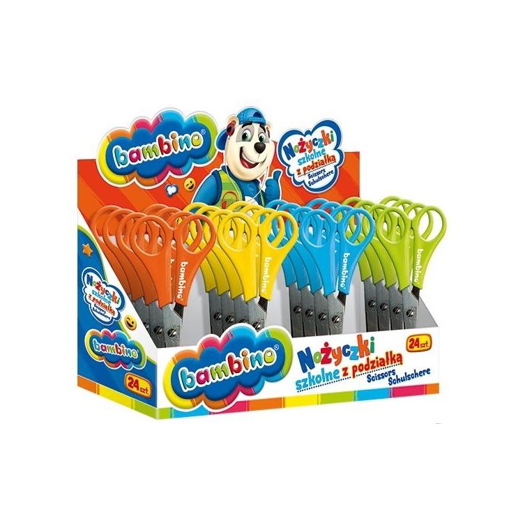 Nożyczki szkolne z podziałką (24szt) BAMBINO