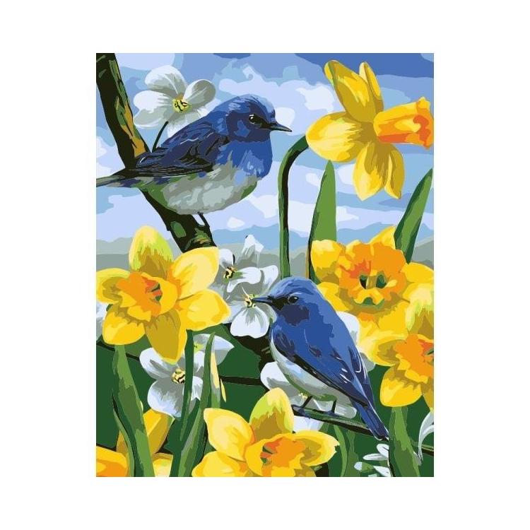 Malowanie po numerach - 40x50cm Ptaszki na żonkila