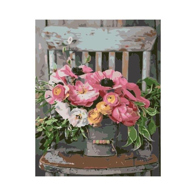 Malowanie po numerach - 40x50cm Bukiet na krześle