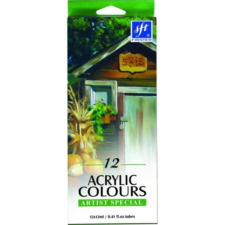 Farby akrylowe w tubie 12 kolorów 12ml