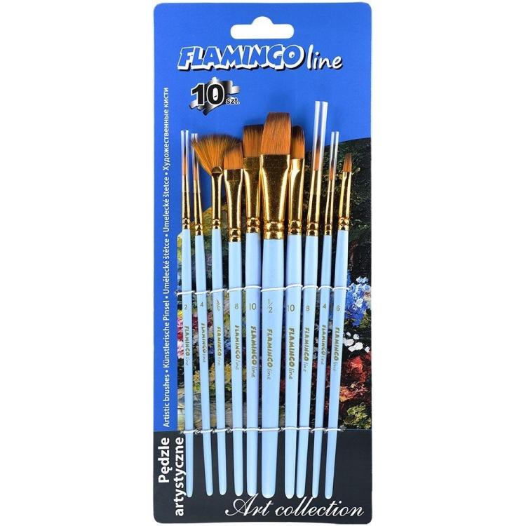 Pędzle artystyczne Flamingo 10 sztuk