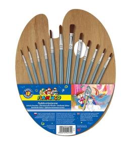 Zestaw 12 pędzli z drewnianym uchwyt + paletka