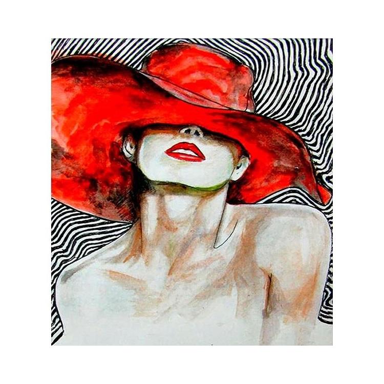 Mozaika diamentowa 5D - Kobieta w kapelusz 40x30cm