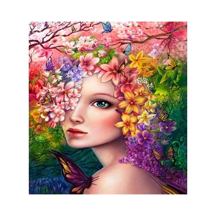 Mozaika diamentowa 5D - Kobieta w kwiatach 40x30cm