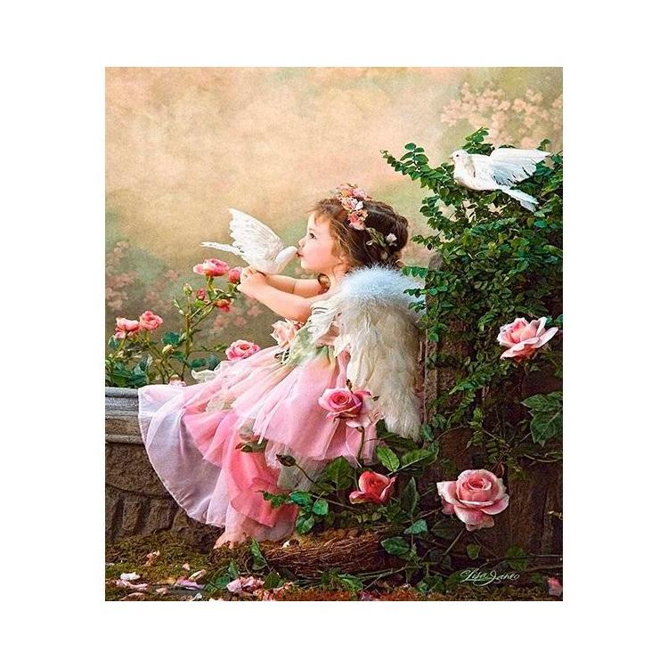 Mozaika diamentowa 5D Dziewczyna z gołebie 40x30cm