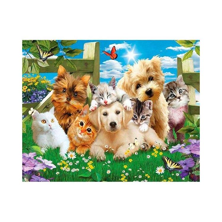 Mozaika diamentowa 5D - Psy i koty 40x30cm