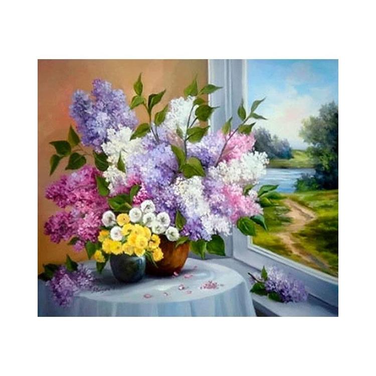 Mozaika diamentowa 5D - Kwiaty 40x30cm