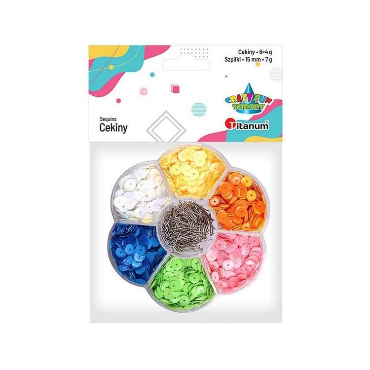 Zestaw cekiny 7mm okrągłe + szpilki 15mm mix
